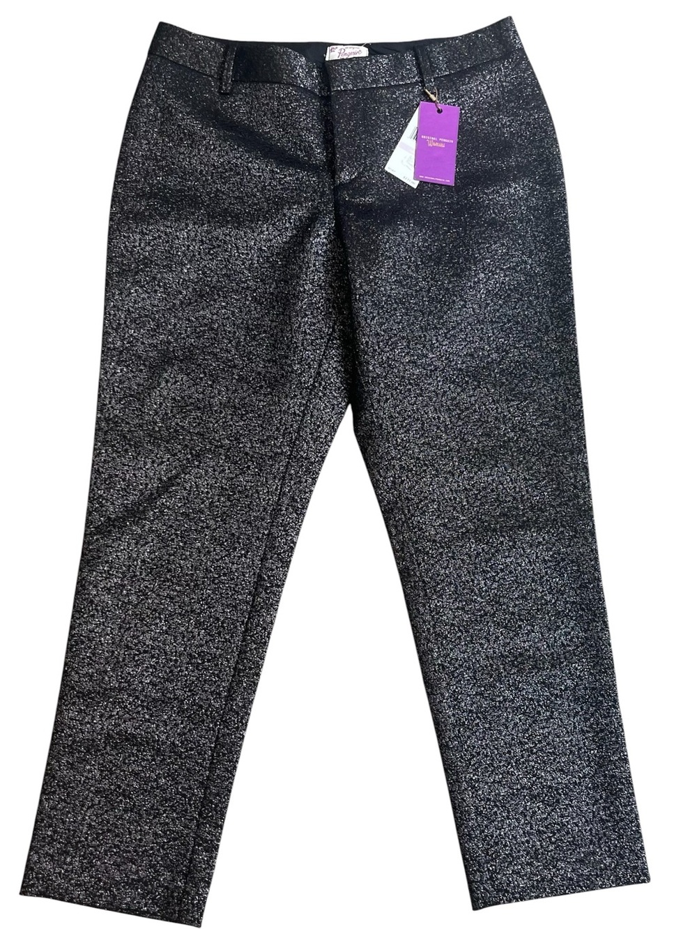 NWT Original Penguin Black Metallic Straight Leg Pants Size 6